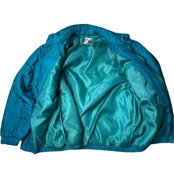 Clio Vintage Teal Quilted Silk Zip Up Jacket - Picture 3 of 6